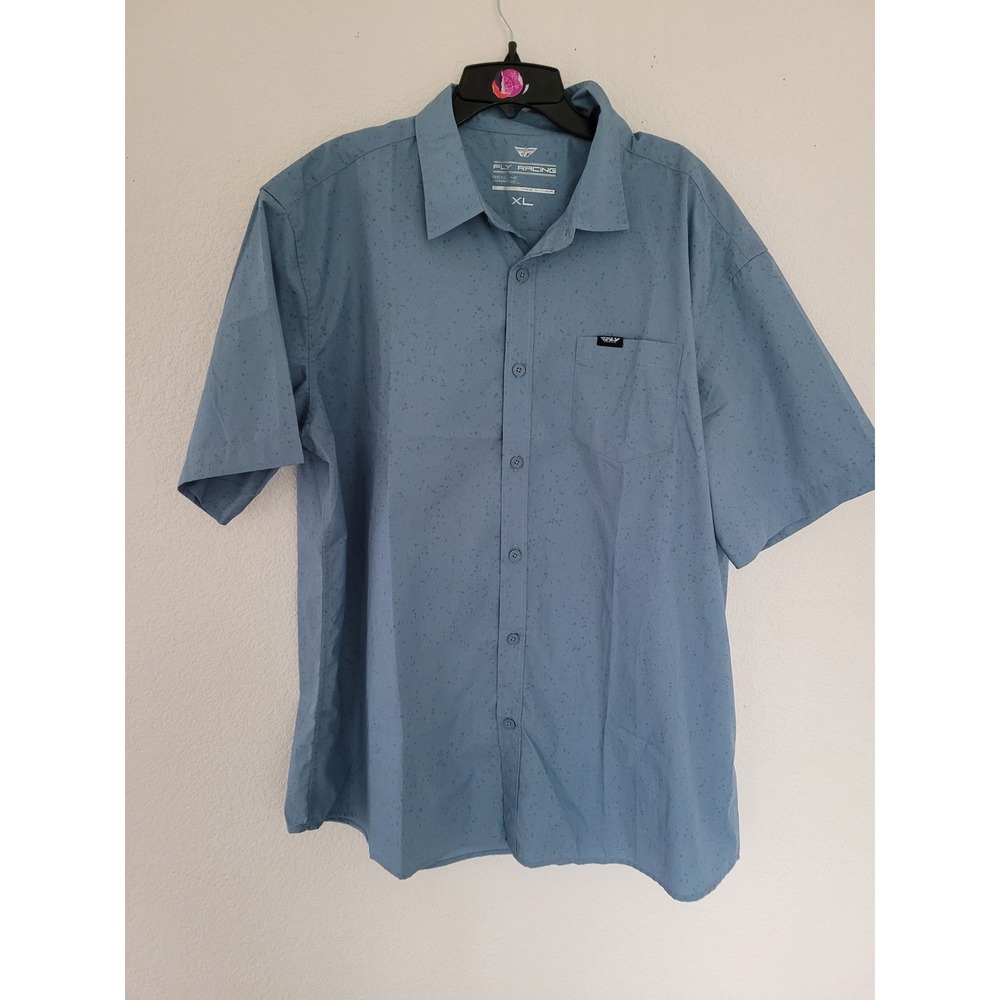 Fly Racing Mens XL Blue Grey Splatter Print Short Sleeve Button‎ Down Shirt #22